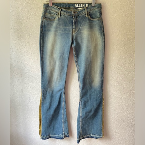 Vintage Allen B Y2k Festival Rave Flared Jeans Funky Pop Princess Gold VTG 32 - Picture 1 of 7